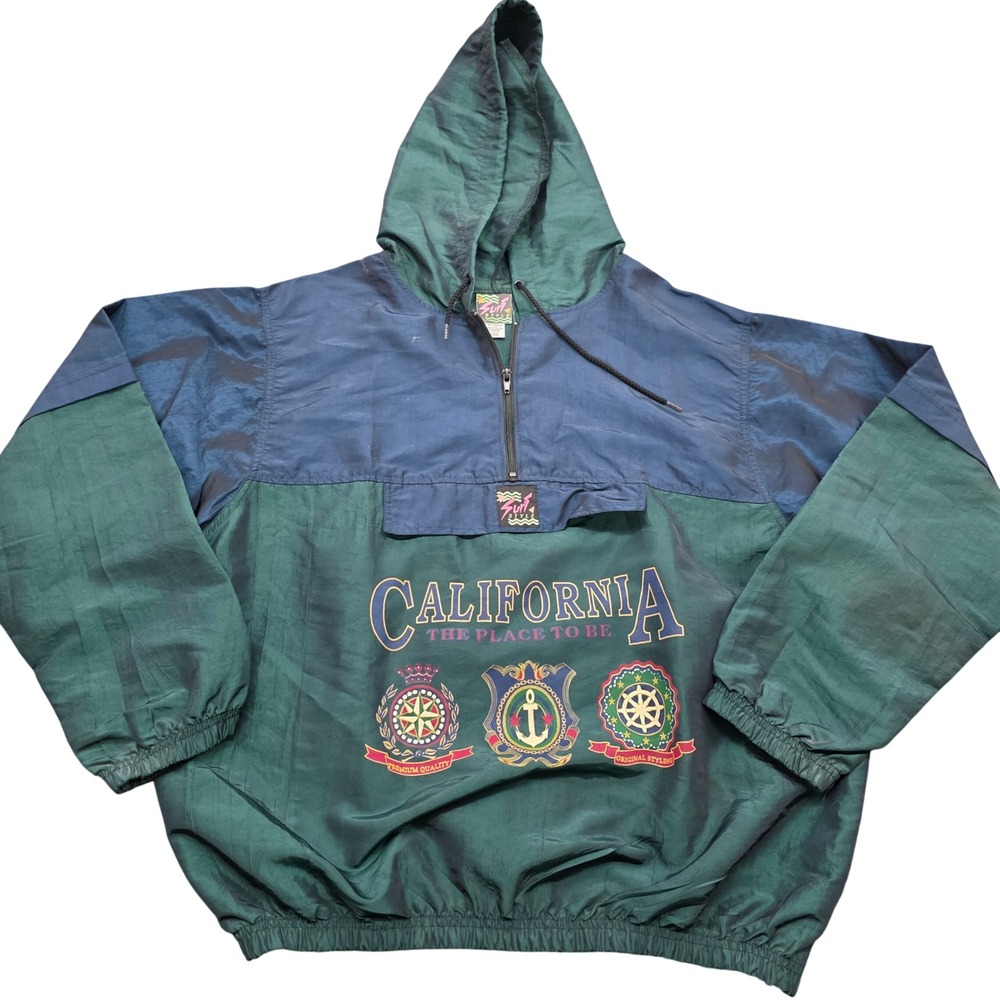 Surf Style California Windbreaker Jacket Iridescent Teal Blue One Size Fits All